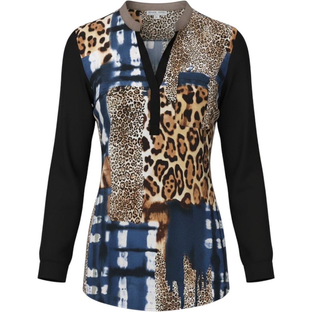Alberto Makali Tunic Top Small Leopard Animal Print Tie Dye Long Sleeve Blouse